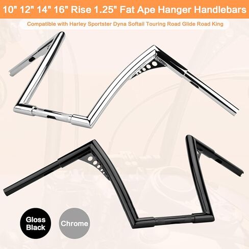 14" Rise Handlebar Ape Bar 1-1/4" Motorcycle Handle Bar Replacement for Harley Davidson Sportster 1984-2022 Road King 1994-2022 Road Glide 1998-2013 Softail 1984-2024 Dyna 1993-2017, Chrome in Saudi Arabia