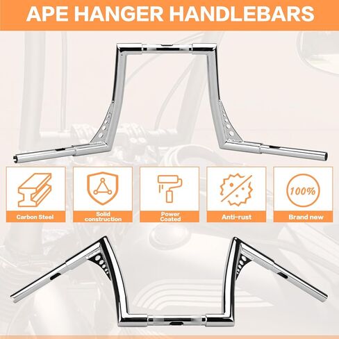 14" Rise Handlebar Ape Bar 1-1/4" Motorcycle Handle Bar Replacement for Harley Davidson Sportster 1984-2022 Road King 1994-2022 Road Glide 1998-2013 Softail 1984-2024 Dyna 1993-2017, Chrome in Saudi Arabia