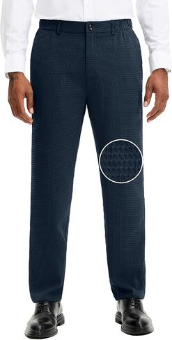 JEMLDL Men's Waffle Slim Fit Dress Pants Lightweight Breathable Casual Pants Skinny Slacks with Expandable Waist in Kuwait