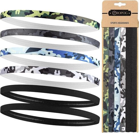 6 Pcs Thin Elastic Headbands for Men & Women - Sports Headband - Hair Bands for Boys - Silicone Grip Non-Slip Sweat Bands Head for Yoga, Soccer, Football, Running, Tennis, Gym, Workout in Kuwait