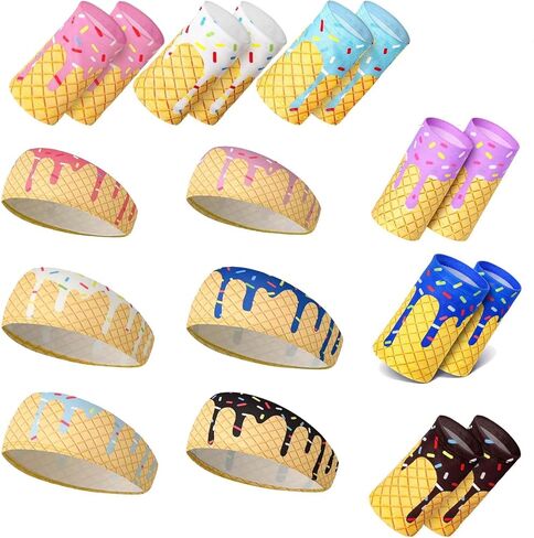 12 PCS Ice Cream Baseball Headbands & Wristbands, Elastic Polyester Sports Sweatbands for Baseball Basketball Gym Running, Drip Party Favors for Men Women in Saudi Arabia
