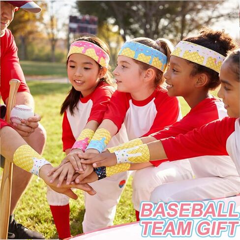 12 PCS Ice Cream Baseball Headbands & Wristbands, Elastic Polyester Sports Sweatbands for Baseball Basketball Gym Running, Drip Party Favors for Men Women in Saudi Arabia