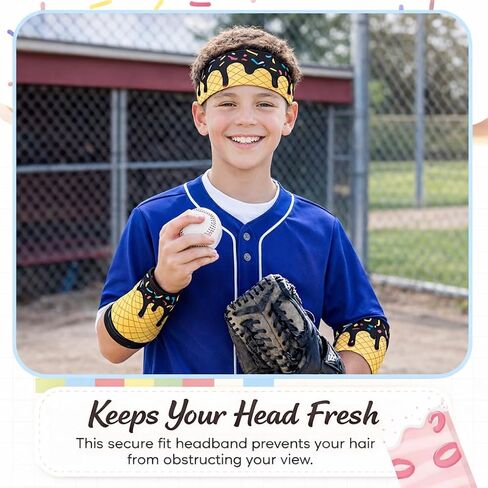 12 PCS Ice Cream Baseball Headbands & Wristbands, Elastic Polyester Sports Sweatbands for Baseball Basketball Gym Running, Drip Party Favors for Men Women in Saudi Arabia