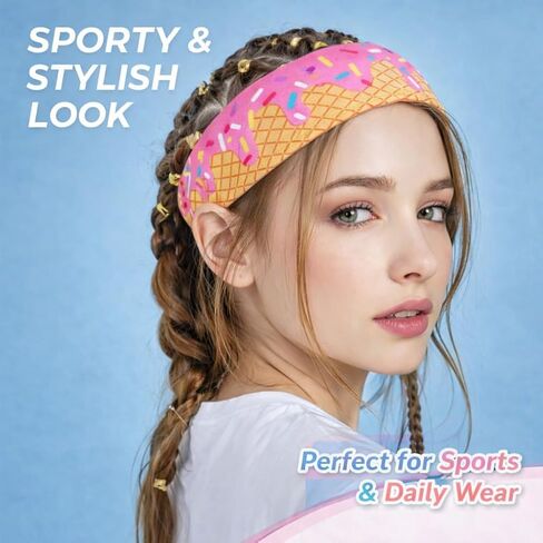 12 PCS Ice Cream Baseball Headbands & Wristbands, Elastic Polyester Sports Sweatbands for Baseball Basketball Gym Running, Drip Party Favors for Men Women in Saudi Arabia