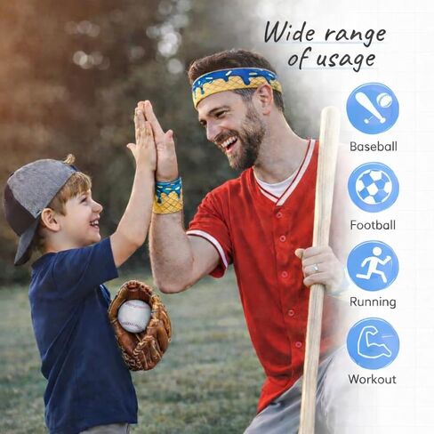 12 PCS Ice Cream Baseball Headbands & Wristbands, Elastic Polyester Sports Sweatbands for Baseball Basketball Gym Running, Drip Party Favors for Men Women in Saudi Arabia