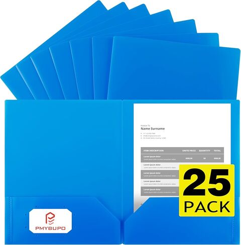 Blue Plastic Folders with Pockets,25 Pack Document Folders with Business Card Slot,2 Pocket Folders Back to School Supplies for Office in Saudi Arabia