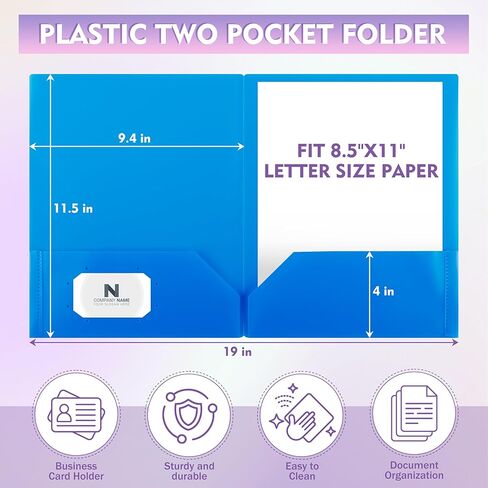 Blue Plastic Folders with Pockets,25 Pack Document Folders with Business Card Slot,2 Pocket Folders Back to School Supplies for Office in Saudi Arabia