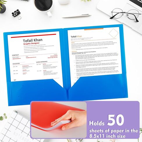 Blue Plastic Folders with Pockets,25 Pack Document Folders with Business Card Slot,2 Pocket Folders Back to School Supplies for Office in Saudi Arabia