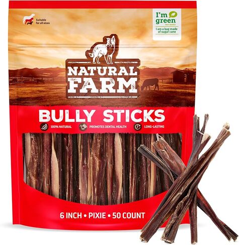 Natural Farm Pizzle Bully Sticks (10 Inch, 12 Pack), Pixie Chew, Extra-Thin Pet Treats - Grain-Free, High Protein, Best Rawhide Alternative for Small, Puppies or Senior Dogs in Saudi Arabia