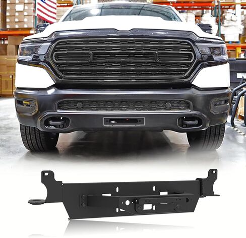 Front Hidden Winch Plate for 2019-2024 Dodge RAM 1500 [Excluded EcoDiesel, Rebel, TRX & Ram 1500 Classic Models] with Flip-up Licence Plate Mounting Bracket, Multiple Size Winches in Saudi Arabia