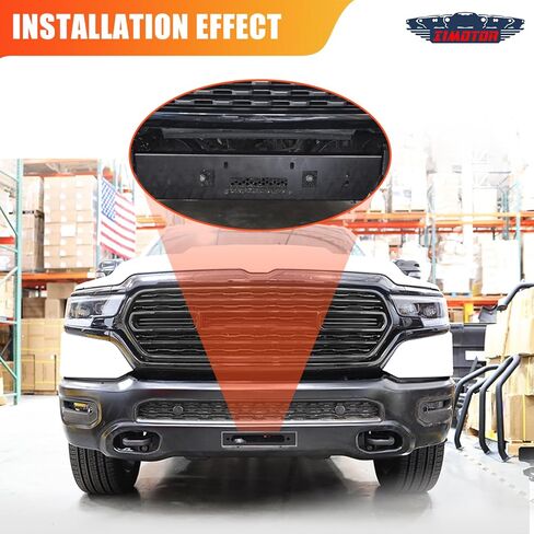 Front Hidden Winch Plate for 2019-2024 Dodge RAM 1500 [Excluded EcoDiesel, Rebel, TRX & Ram 1500 Classic Models] with Flip-up Licence Plate Mounting Bracket, Multiple Size Winches in Saudi Arabia