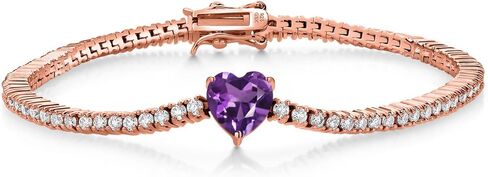 Gem Stone King 4-5 Cttw Heart Tennis Bracelet for Women | 18K Rose Gold Plated Silver | 8MM Heart Shape Gemstone Birthstone and White Moissanite | 7.25 Inch | Fine Jewelry Gifts for Her Mom Wife in Saudi Arabia