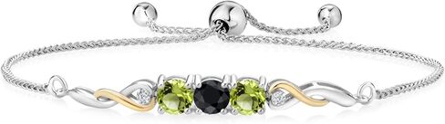 Two-Tone Gemstone Birthstone and Peridot and Accent Lab Grown Diamond Infinity Tennis Bracelet For Women In 925 Silver and 10K Yellow Gold | Round 5MM and 1.3MM | Fully Adjustable Up to 9 Inch in Saudi Arabia