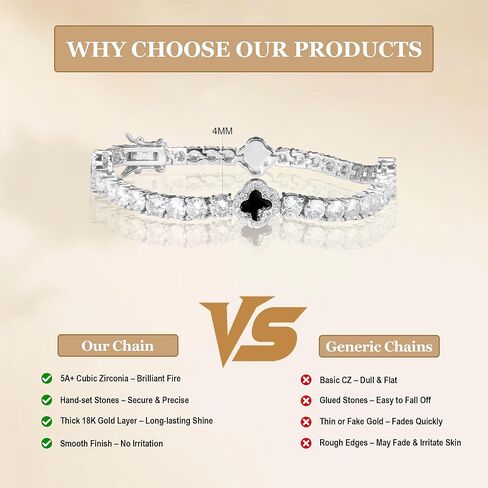 Moissanite Tennis Bracelet for Women – 925 Sterling Silver Tennis Bracelets with Cross Design,Iced Out Hand Chain Silver Tennis Braclet for Birthday, Anniversary, Graduation, Valentine's Day (White, 4mm，7in, Copper) in Saudi Arabia