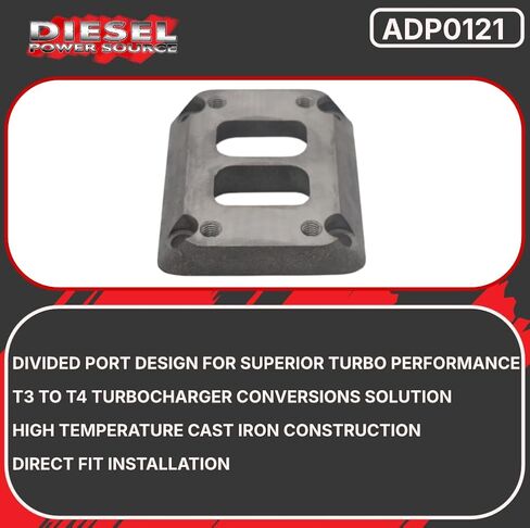 Diesel Power Source Divided T3 to T4 Turbo Flange Adapter – Cast Iron Exhaust Manifold Adapter Kit for Dodge Ram Cummins Diesel – Direct Bolt-On Performance Upgrade Turbo Conversion with Bolts & Studs in Saudi Arabia