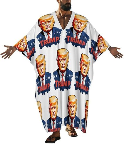 Trump Men's V-neck Short Sleeve Robe Loose Kaftan Long Gown Thobe in Saudi Arabia