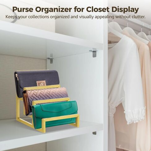 2 حزمة منظم المحفظة للخزانة - 3 طبقة الذهب الناهض حامل مخلب محفظة منظم عرض موقف محفظة معدنية منظم رف لتخزين حقيبة اليد المنزل، خزانة، لوازم متجر البيع بالتجزئة in Kuwait
