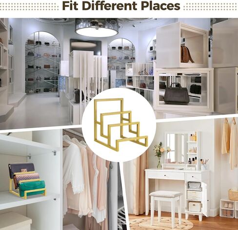 2 حزمة منظم المحفظة للخزانة - 3 طبقة الذهب الناهض حامل مخلب محفظة منظم عرض موقف محفظة معدنية منظم رف لتخزين حقيبة اليد المنزل، خزانة، لوازم متجر البيع بالتجزئة in Kuwait