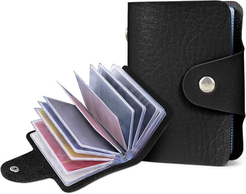 FuninCrea Credit Card Holder for Women with 24 Card Slots (12 Double-Sided Card Sleeves), Faux Leather Card Wallet Compact Credit Card Case wallet with Snap (Black) in Saudi Arabia