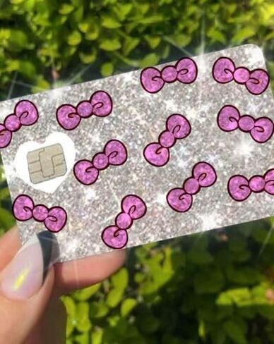 ExotixCard الملصق العاكس الأصلي Ultra Bling Debit - غطاء بطاقة الائتمان ذو الجلد اللامع القابل للإزالة وخاصة غطاء بطاقة المعلومات الخلفي الساطع قلب فضي ExotixLuv Luxury (القوس الوردي الساخن) in Kuwait