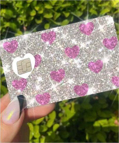 ExotixCard الملصق العاكس الأصلي Ultra Bling Debit - غطاء بطاقة الائتمان ذو الجلد اللامع القابل للإزالة وخاصة غطاء بطاقة المعلومات الخلفي الساطع قلب فضي ExotixLuv Luxury (القوس الوردي الساخن) in Kuwait
