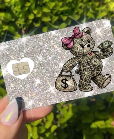 ExotixCard الملصق العاكس الأصلي Ultra Bling Debit - غطاء بطاقة الائتمان ذو الجلد اللامع القابل للإزالة وخاصة غطاء بطاقة المعلومات الخلفي الساطع قلب فضي ExotixLuv Luxury (القوس الوردي الساخن) in Kuwait