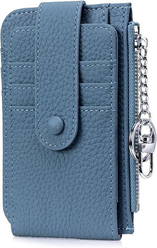 LnxLtx Leather Card Holder for Women & Men – Genuine Leather Slim Small Wallet with Zipper Coin Pocket, 6 Card Slots, ID Window & Keychain – Bifold Card Case with Gift Box (Black) in Saudi Arabia