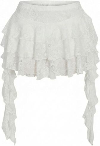 WDIRARA Women's Floral Lace Tiered Mini Skirt Asymmetrical Layered Ruffle Skirts in Saudi Arabia