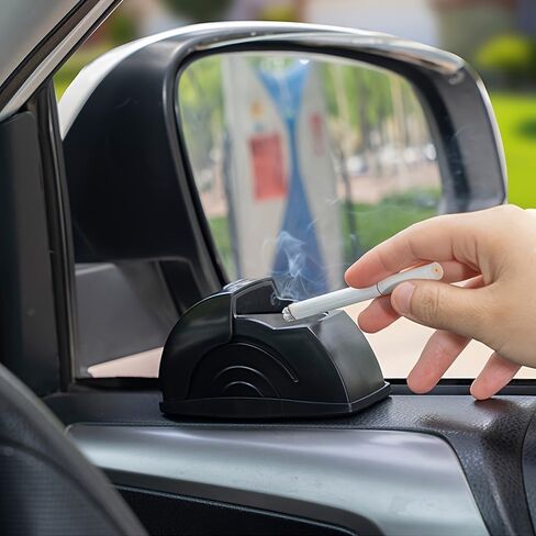 Car Ashtray with Lid, Portable Windproof Compact Durable Design No Spill Easy Open for Car Window, Cup Holder, Road Trips, Black in Saudi Arabia