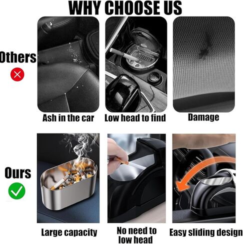 Car Ashtray with Lid, Portable Windproof Compact Durable Design No Spill Easy Open for Car Window, Cup Holder, Road Trips, Black in Saudi Arabia