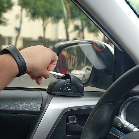 Car Ashtray with Lid, Portable Windproof Compact Durable Design No Spill Easy Open for Car Window, Cup Holder, Road Trips, Black in Saudi Arabia
