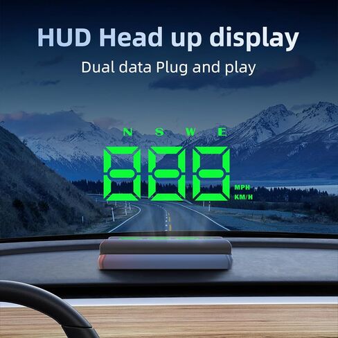 ARTILAURA عداد السرعة الرقمي للسيارة HUD Head Up Display MPH KM/H، إنذار السرعة الزائدة، بوصلة، التوصيل والتشغيل التلقائي الحساس لجميع المركبات (أخضر) in Kuwait