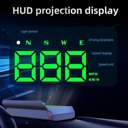 ARTILAURA عداد السرعة الرقمي للسيارة HUD Head Up Display MPH KM/H، إنذار السرعة الزائدة، بوصلة، التوصيل والتشغيل التلقائي الحساس لجميع المركبات (أخضر) in Kuwait