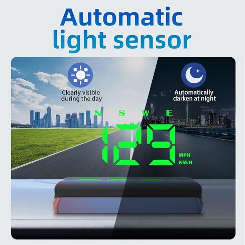 ARTILAURA عداد السرعة الرقمي للسيارة HUD Head Up Display MPH KM/H، إنذار السرعة الزائدة، بوصلة، التوصيل والتشغيل التلقائي الحساس لجميع المركبات (أخضر) in Kuwait