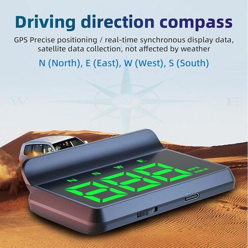 ARTILAURA عداد السرعة الرقمي للسيارة HUD Head Up Display MPH KM/H، إنذار السرعة الزائدة، بوصلة، التوصيل والتشغيل التلقائي الحساس لجميع المركبات (أخضر) in Kuwait
