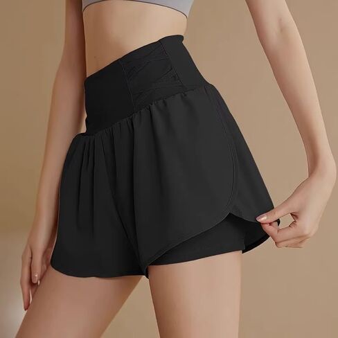 Women's 2-in-1 Running Shorts Workout Yoga Short with Liner & Phone Pocket, Quick-Dry Gym Tennis Pants for Women in Saudi Arabia