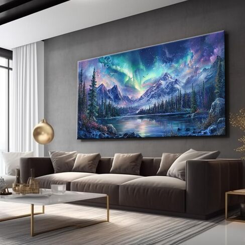 IDAFU Aurora Borealis Canvas Wall Art Northern Lights Wall Printing Farmhouse Abstract Snow Mountain Tree Forest Scenery Canvas Nature Landscape Artwork For office Home Décor Ready to Hang 40L x 20W in Saudi Arabia
