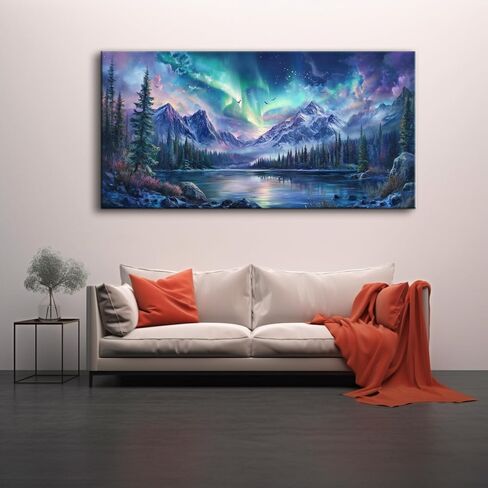 IDAFU Aurora Borealis Canvas Wall Art Northern Lights Wall Printing Farmhouse Abstract Snow Mountain Tree Forest Scenery Canvas Nature Landscape Artwork For office Home Décor Ready to Hang 40L x 20W in Saudi Arabia