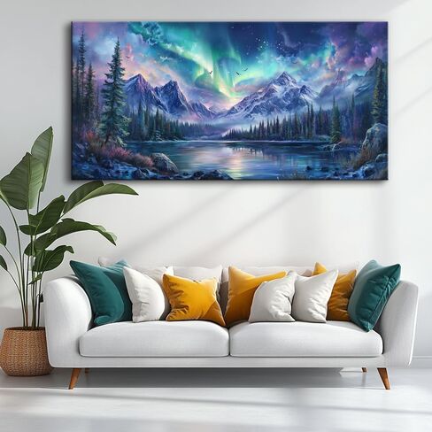 IDAFU Aurora Borealis Canvas Wall Art Northern Lights Wall Printing Farmhouse Abstract Snow Mountain Tree Forest Scenery Canvas Nature Landscape Artwork For office Home Décor Ready to Hang 40L x 20W in Saudi Arabia