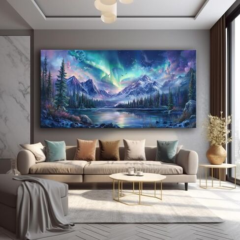 IDAFU Aurora Borealis Canvas Wall Art Northern Lights Wall Printing Farmhouse Abstract Snow Mountain Tree Forest Scenery Canvas Nature Landscape Artwork For office Home Décor Ready to Hang 40L x 20W in Saudi Arabia