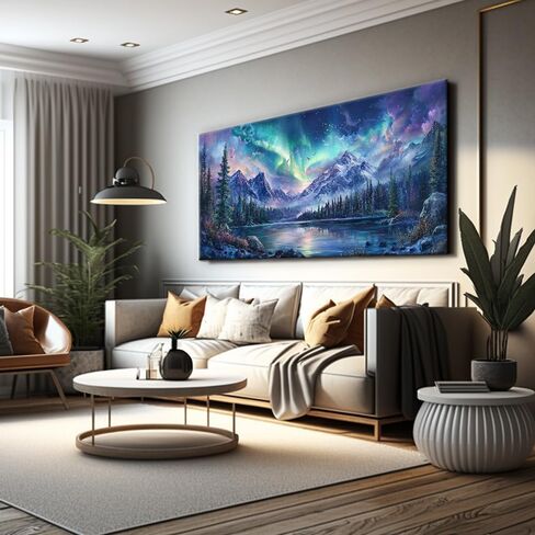 IDAFU Aurora Borealis Canvas Wall Art Northern Lights Wall Printing Farmhouse Abstract Snow Mountain Tree Forest Scenery Canvas Nature Landscape Artwork For office Home Décor Ready to Hang 40L x 20W in Saudi Arabia