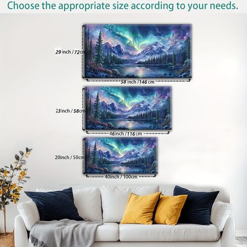 IDAFU Aurora Borealis Canvas Wall Art Northern Lights Wall Printing Farmhouse Abstract Snow Mountain Tree Forest Scenery Canvas Nature Landscape Artwork For office Home Décor Ready to Hang 40L x 20W in Saudi Arabia