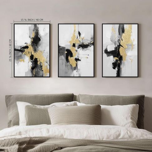 SAFERRYHOME مجردة محكم مؤطرة قماش جدار الفن، محايد الحد الأدنى جدار ديكور المطبوعات الفنية الحديثة، الذهب الأسود جدار اللوحة الفنية صور لغرفة المعيشة، غرفة نوم، غرفة الطعام، مكتب، 16 "× 24" × 3 in Kuwait
