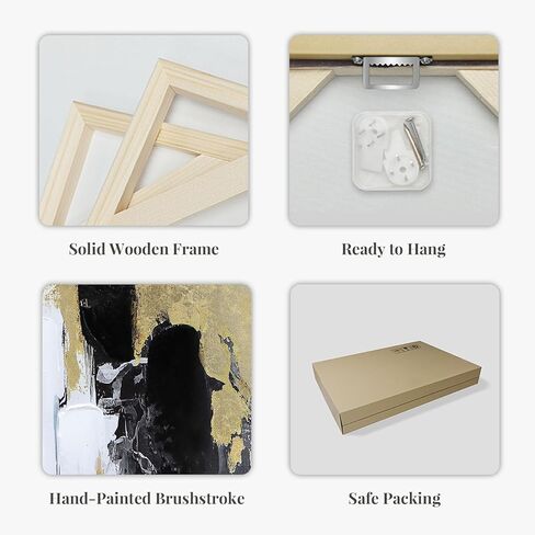 SAFERRYHOME مجردة محكم مؤطرة قماش جدار الفن، محايد الحد الأدنى جدار ديكور المطبوعات الفنية الحديثة، الذهب الأسود جدار اللوحة الفنية صور لغرفة المعيشة، غرفة نوم، غرفة الطعام، مكتب، 16 "× 24" × 3 in Kuwait