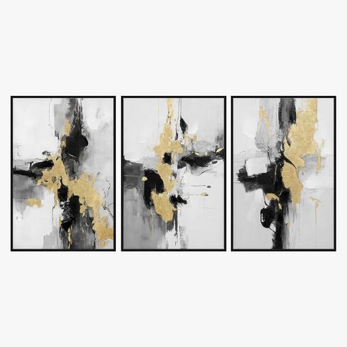 SAFERRYHOME مجردة محكم مؤطرة قماش جدار الفن، محايد الحد الأدنى جدار ديكور المطبوعات الفنية الحديثة، الذهب الأسود جدار اللوحة الفنية صور لغرفة المعيشة، غرفة نوم، غرفة الطعام، مكتب، 16 "× 24" × 3 in Kuwait