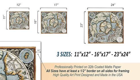 Mercators 1595 Iconic Map of the North Pole Regions - Flat Earth Print - Wall Art Poster Gift - Ancient Old Vintage Antique Look - Rolled Picture Artwork Classroom Decor Unframed (11"x12") in Saudi Arabia
