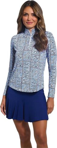 IBKUL Athleisure Wear Sun Protective UPF 50+ Icefil Cooling Josie Print Long Sleeve Mock Neck Top - 10113 in Saudi Arabia