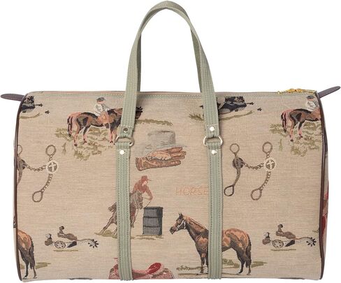 Huntley Equestrian 02135 نسيج غربي بتصميم إنجليزي حقيبة دفل خفيفة الوزن من القطن المنقوش ومقابض شديدة التحمل وسحاب مركزي وجزء سفلي معزز ومتين ويدوم طويلاً in Kuwait