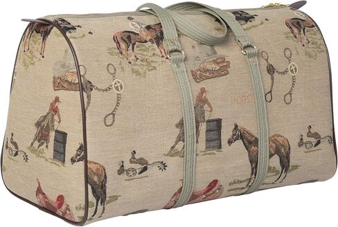 Huntley Equestrian 02135 نسيج غربي بتصميم إنجليزي حقيبة دفل خفيفة الوزن من القطن المنقوش ومقابض شديدة التحمل وسحاب مركزي وجزء سفلي معزز ومتين ويدوم طويلاً in Kuwait