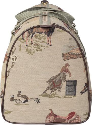 Huntley Equestrian 02135 نسيج غربي بتصميم إنجليزي حقيبة دفل خفيفة الوزن من القطن المنقوش ومقابض شديدة التحمل وسحاب مركزي وجزء سفلي معزز ومتين ويدوم طويلاً in Kuwait